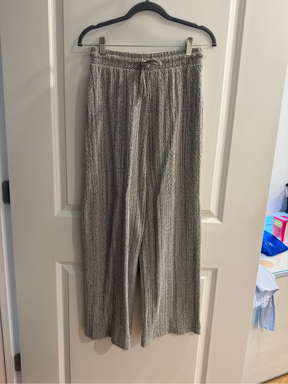 Zara Gray Knit Wide-Leg Drawstring Pants